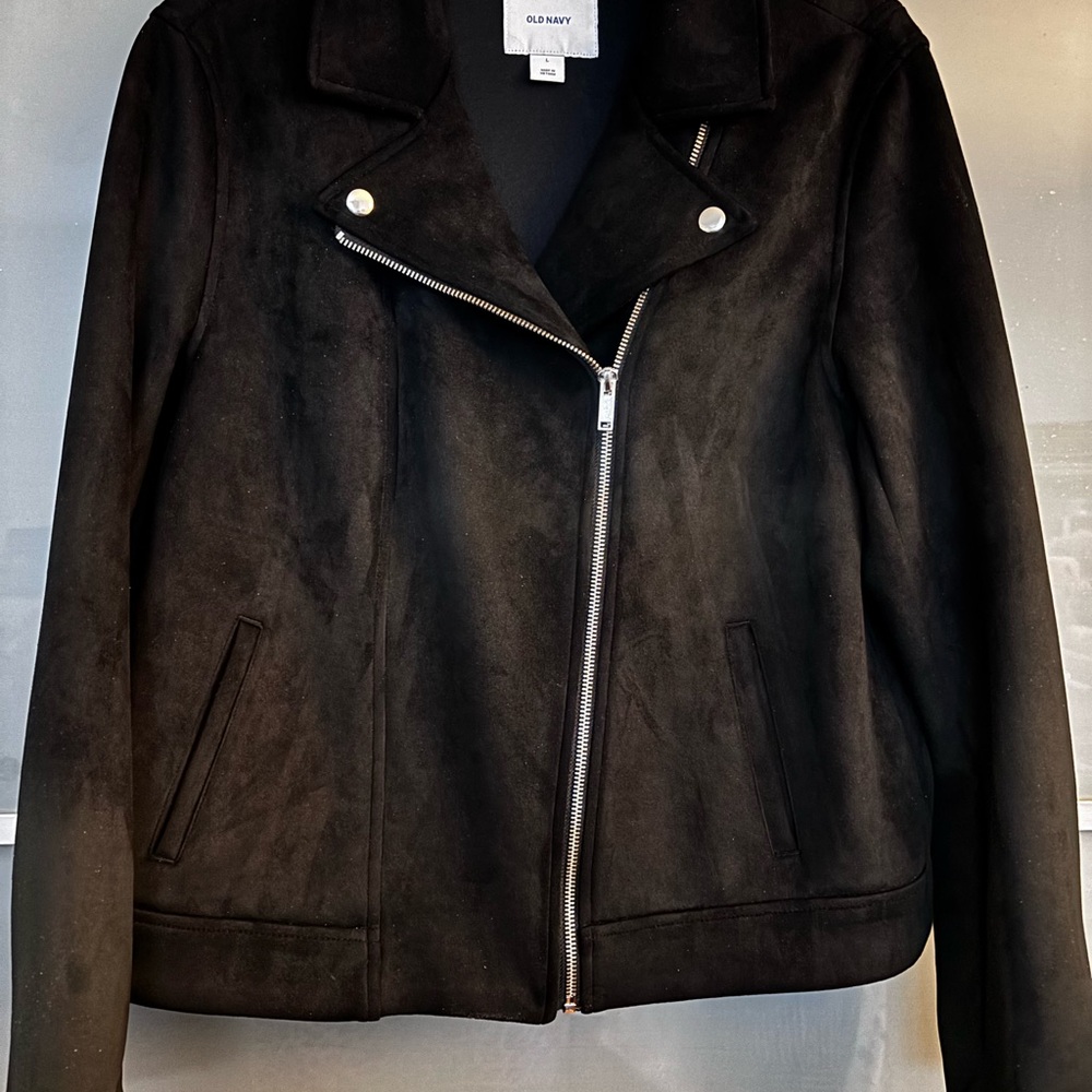 Black ladies Motorcycle Zippered Jacket faux suede